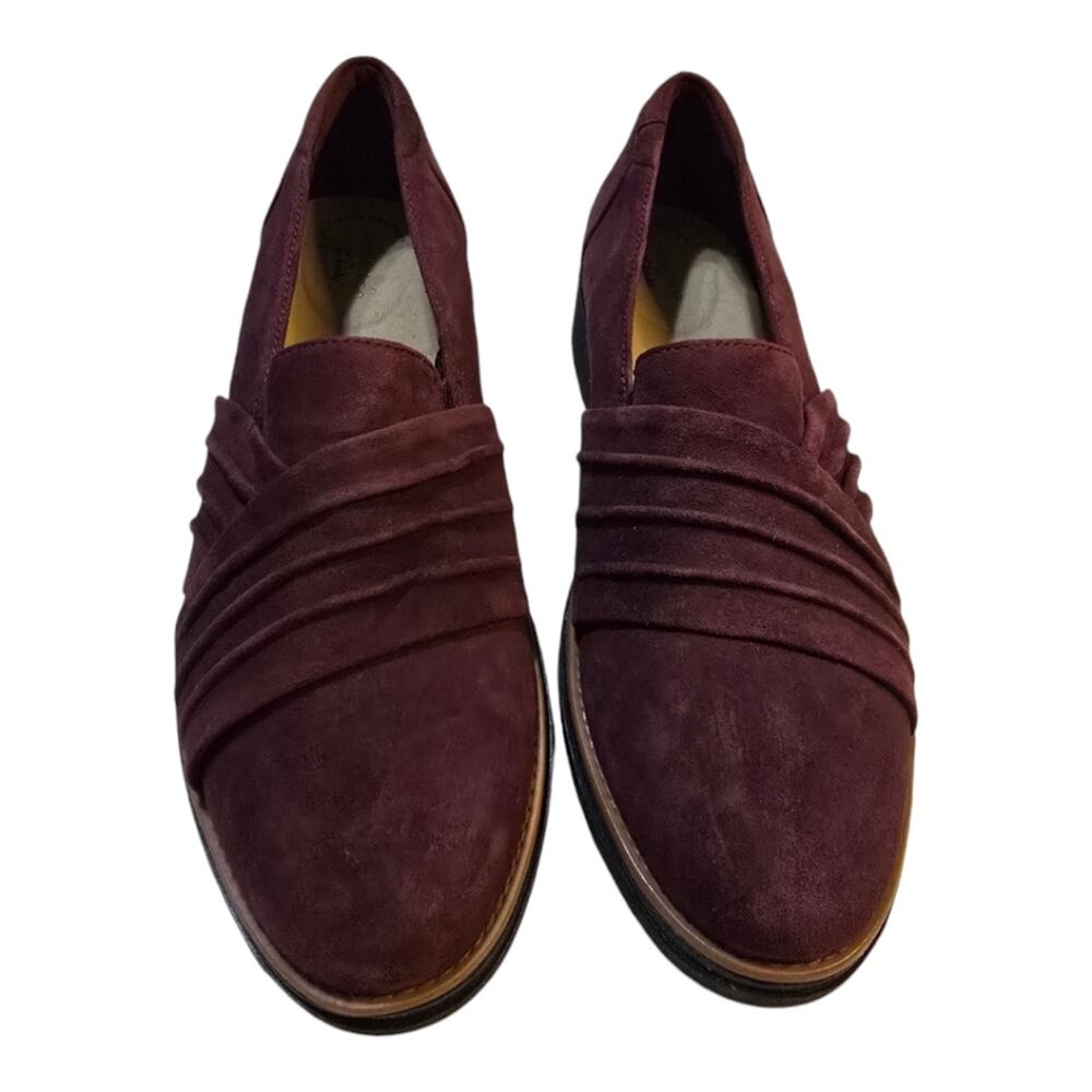 Clarks Burgundy Sharon Villa Suede Comfort Shoes Size 11 New